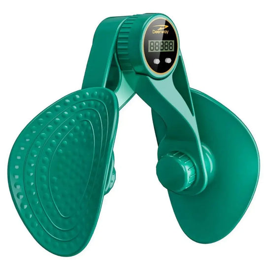 Women’s portable pelvic floor and leg muscle trainer in teal, designed for effective at-home workouts and strength training.